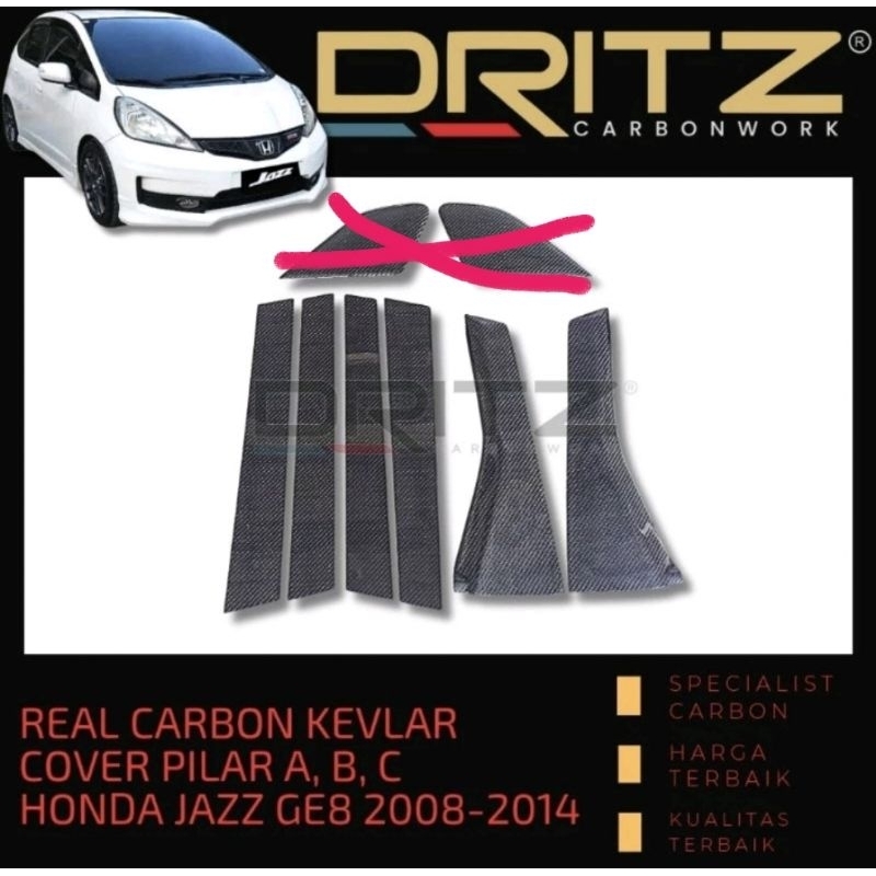 Carbon Kevlar Cover Pilar B & C Mobil HONDA JAZZ GE8 2008-2015 Aksesoris Karbon