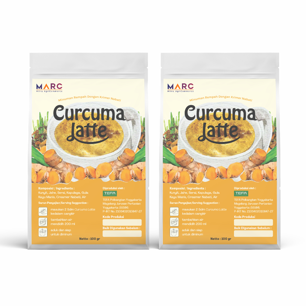 

Minuman kunyit jahe instan curcuma latte manfaat untuk kulit kemasan Standing Pouch isi 100gr 2pcs