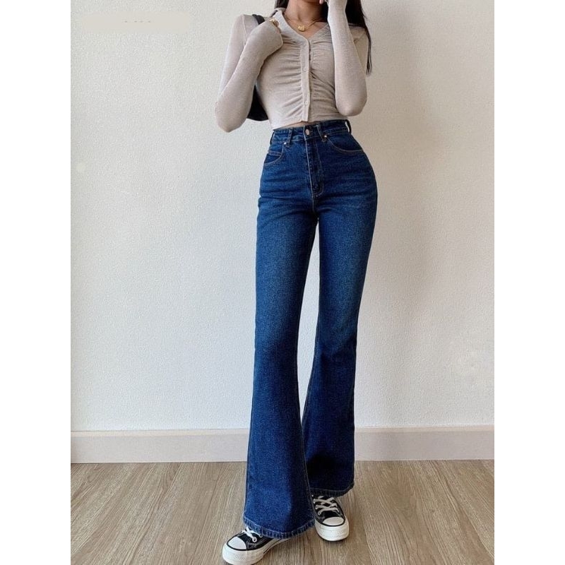 AINEE Celana wanita panjang cutbray denim stretch import jeans flare pants Trending