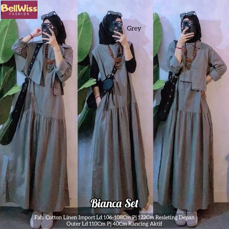 GAMIS + OUTER BIANCA MAXY SET LINEN  // VONNY DRESS MAXY // Pakaian Wanita // Gamis Jeans Canda