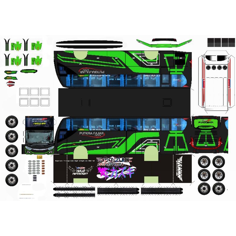 lembaran papercraft bus putera fajar hisyam skala 50 laminasi non laminasi