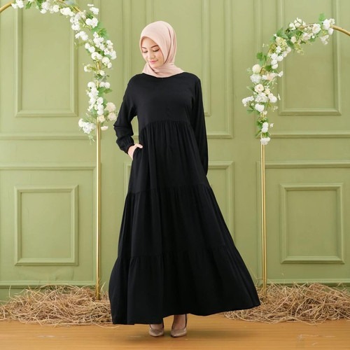 Sale Gamis Polos Hitam Dan Putih Murah / Gamis Susun Rempel 3 Premium / Pakaian Wanita Muslim