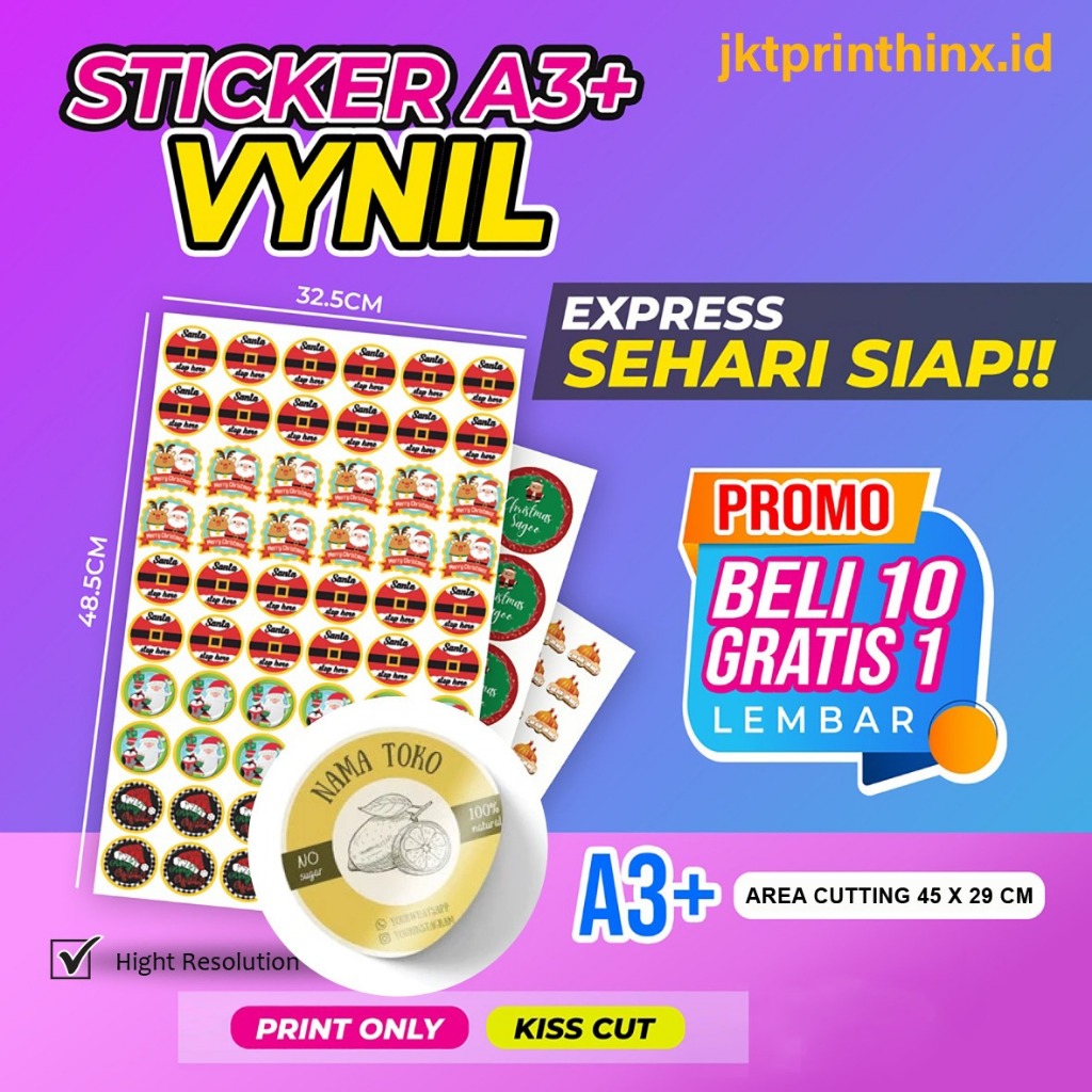 

CETAK STIKER VYNIL A3+ 32.5 X 48.5 CM TERMURAH & TAHAN AIR | CETAK STIKER LABEL KEMASAN / LABEL USAHA MAKANAN / CETAK LABEL MINUMAN | EXPRESS / INSTANT / SAME DAY | 1 HARI SIAP