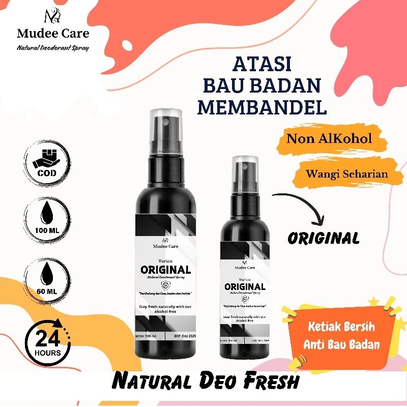 Mudee Care Deo Spray Tawas Non Alkohol - Penghilang Bau Badan & Ketiak - Aroma Original 60ml.