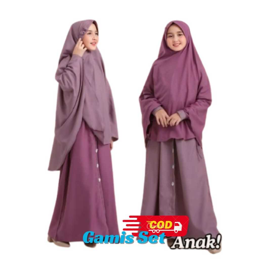 GAMIS SET HIJAB ANAK PEREMPUAN Baju Gamis Anak syar'i Kombinasi Pinggang Serut Umur 6 Sampai 10 Thn