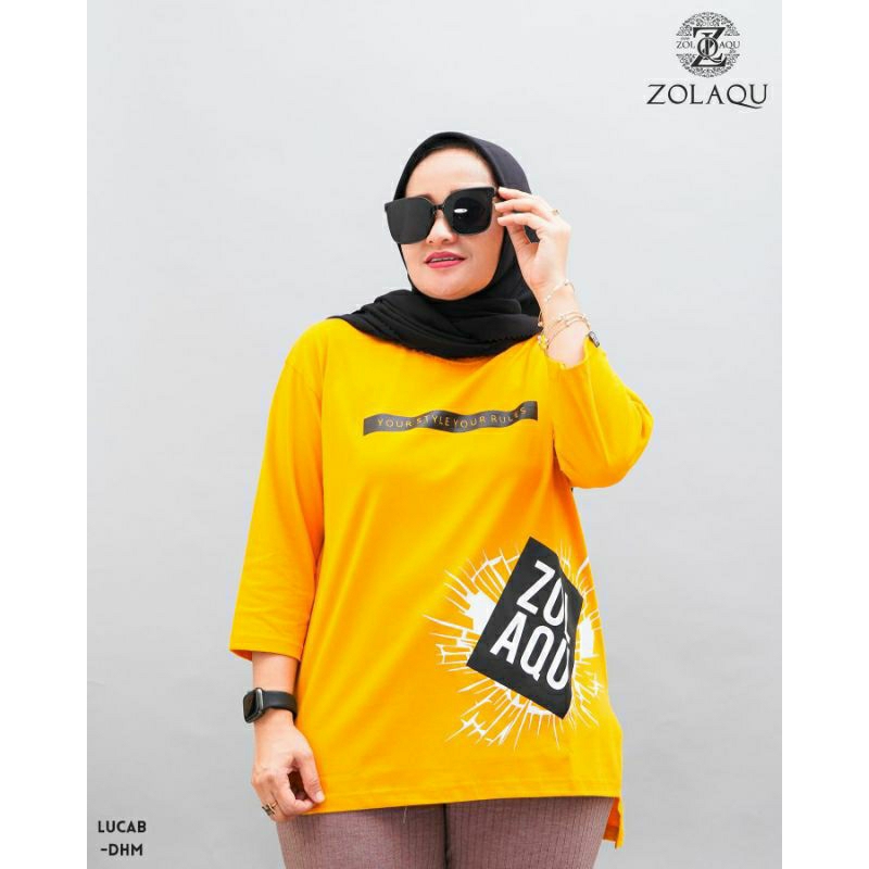 BAJU ATASAN KAOS DISTRO ZOLAQU POLOS KUNING LUCAB TEBAL ZLQ WANITA LENGAN PANJANG KOMBINASI SETRIP B