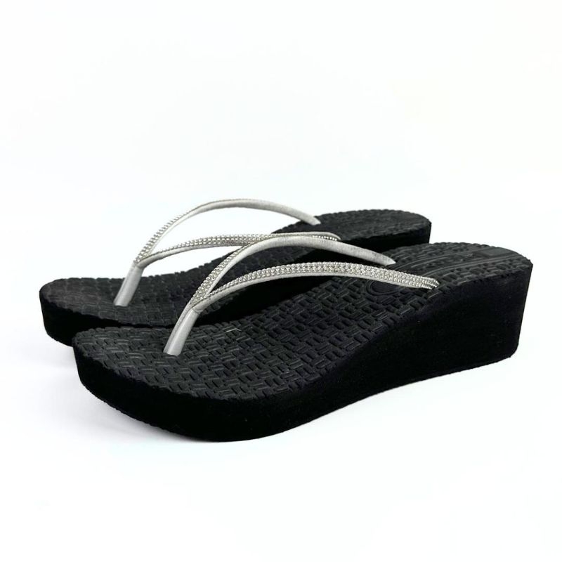 LOZTA Sandal 5cm Wanita Wedges Jepit Diamond Putih Karet Empuk