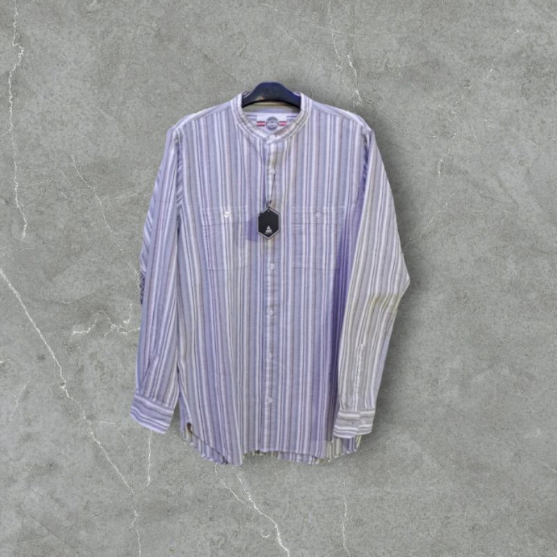 ABOKI THE ORIGINAL kemeja koko pria bahan katun linen motif salur tangan panjang
