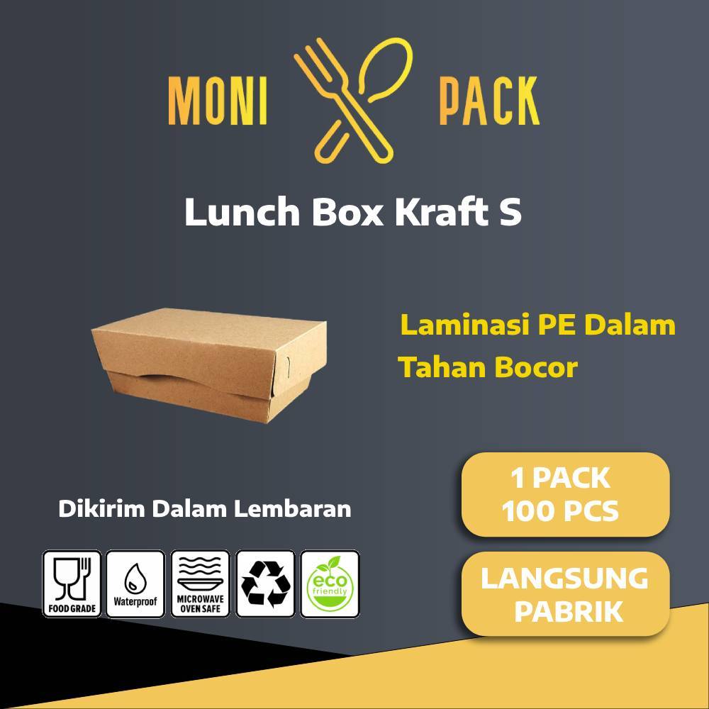 PAPER LUNCH BOX S BAHAN KRAFT/LUNCH BOX PAPER S COKLAT GROSIR