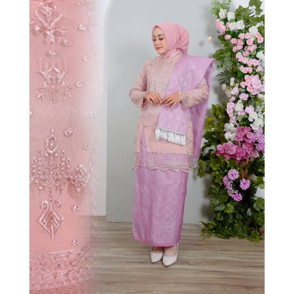 Setelan kebaya tunik zalima songket selendang - kebaya modern - outfit kekinian bahan tulle sapto bo