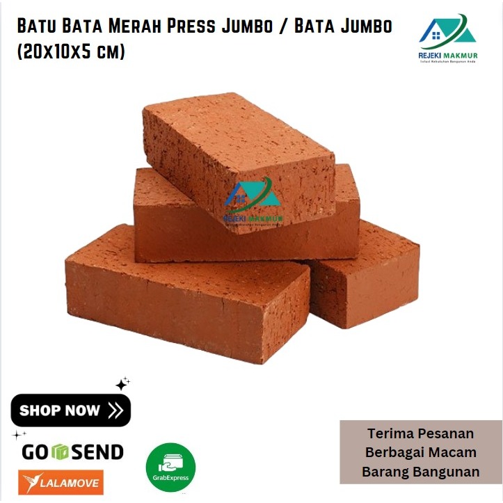 Batu Bata Merah Press Jumbo / Bata Jumbo (19.5x10x5 cm)