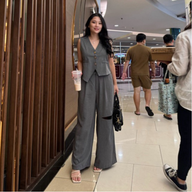 ( VM ) - Regina - set Vest dan Celana Kulot Katun Sobek / dijual terpisah / celana kulot besar/