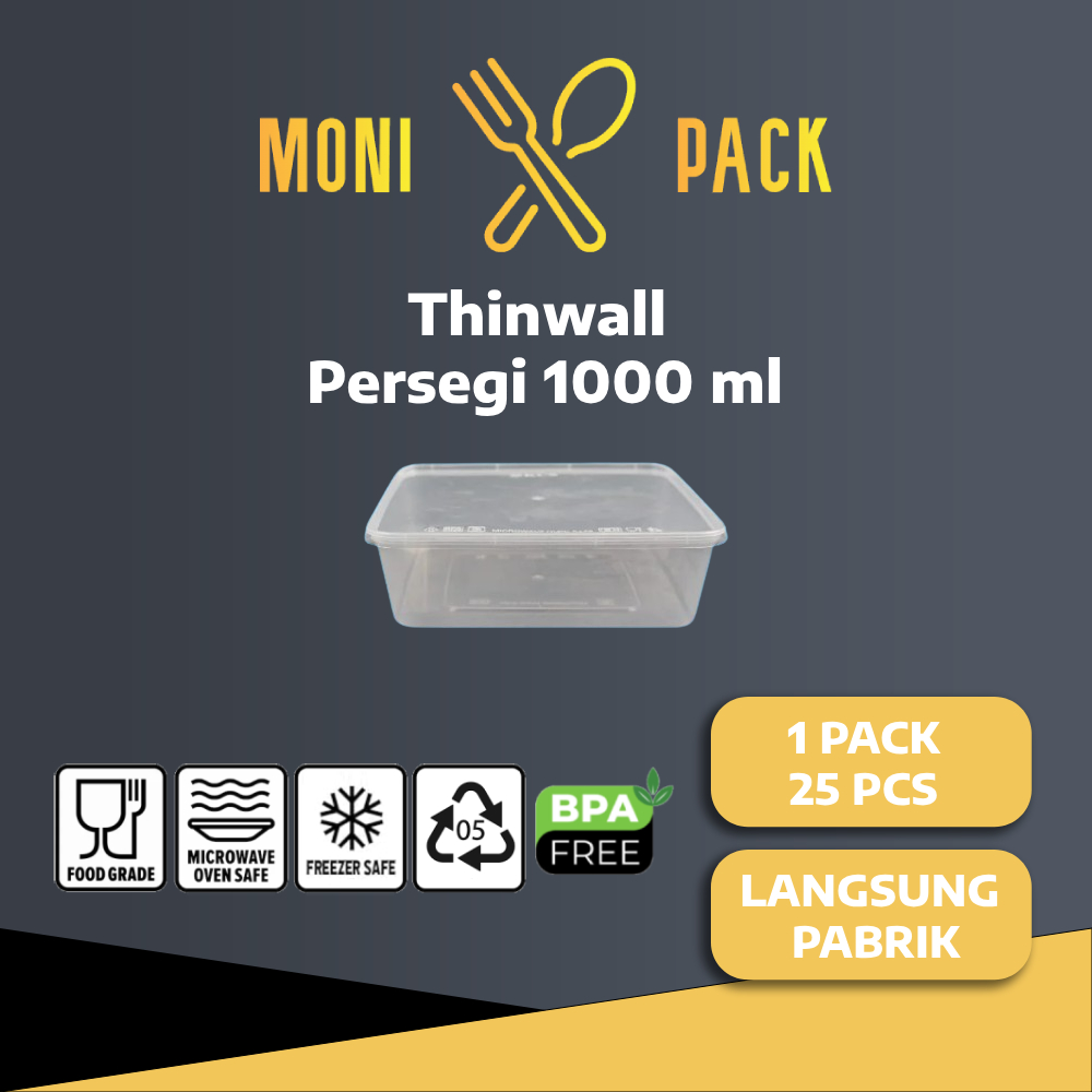 Kotak makan plastik 1000 ml Persegi / thinwall persegi 1000 ml GROSIR