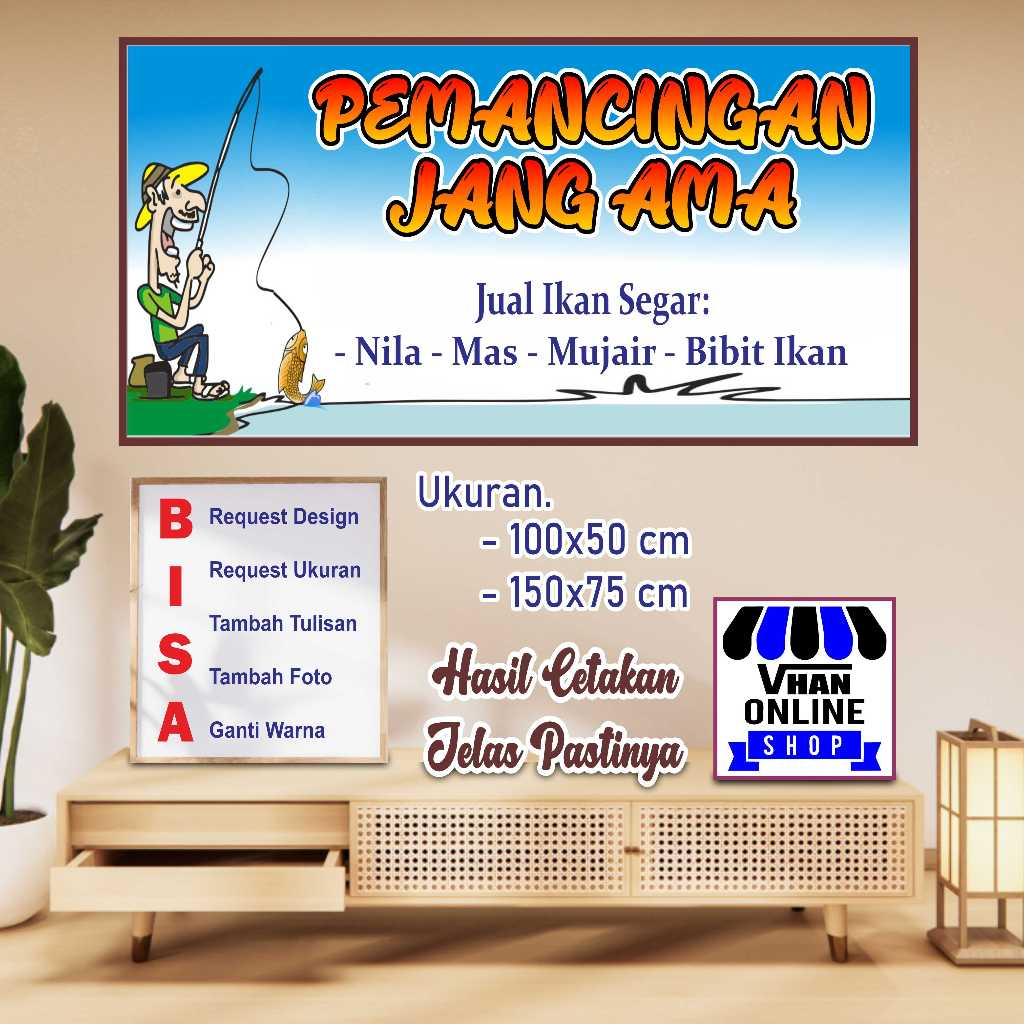 Custom  Spanduk MMT Banner Pemancingan Ikan atau Jual Ikan Segar