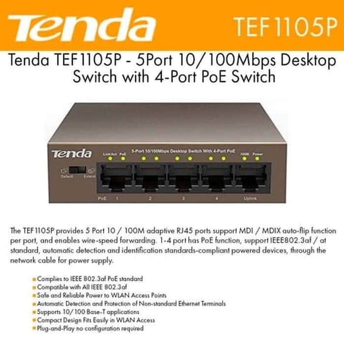 Tenda TEF1105P Switch 5 Port 4 POE CCTV SWITCH POE