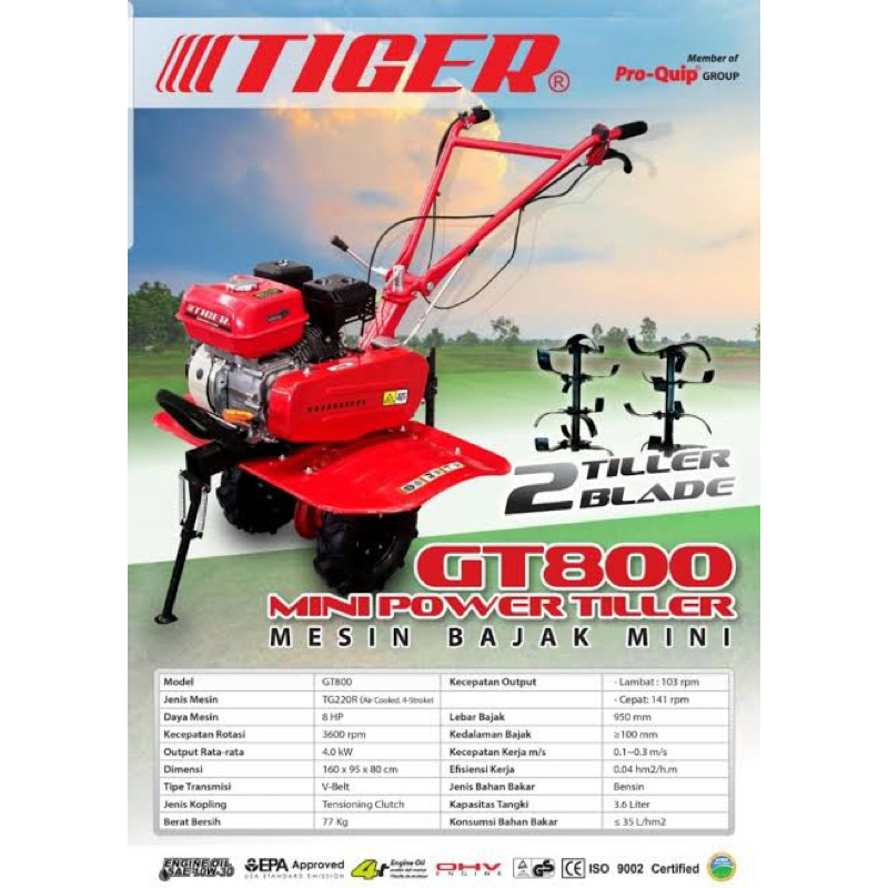 TIGER MESIN TRAKTOR LADANG KERING  / MINI TILLER GT800 TIGER Mesin Traktor Mini Cultivator TIGER GT8