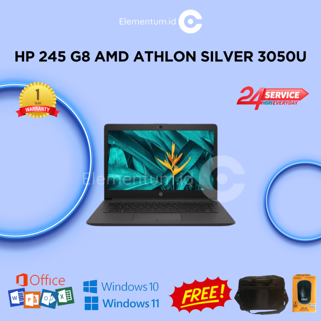 LAPTOP HP 245 G8 AMD ATHLON SILVER 3050U / 8GB 512GB SSD / FREE TAS