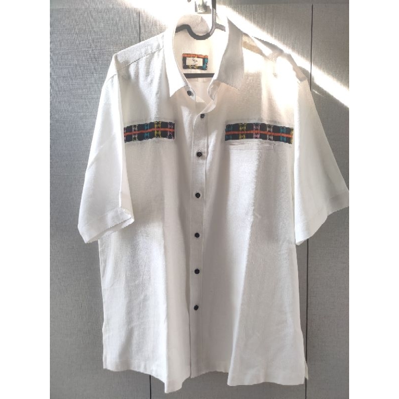 Kemeja Pria Linen Mix Tenun Ikat NTT Lengan Pendek Oversize