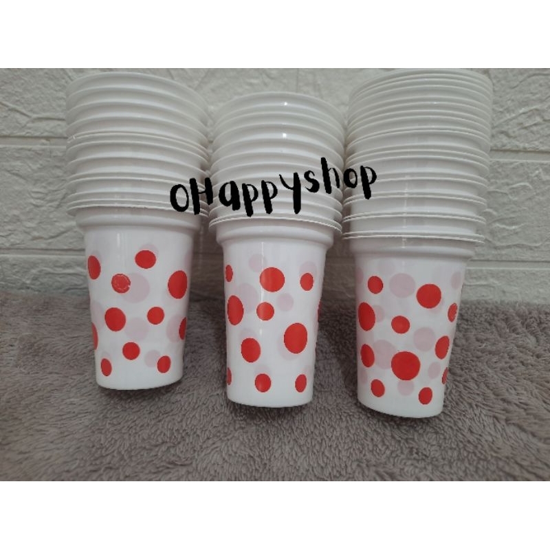 Gelas Plastik Bola Polkadot Merah Putih 1pcs