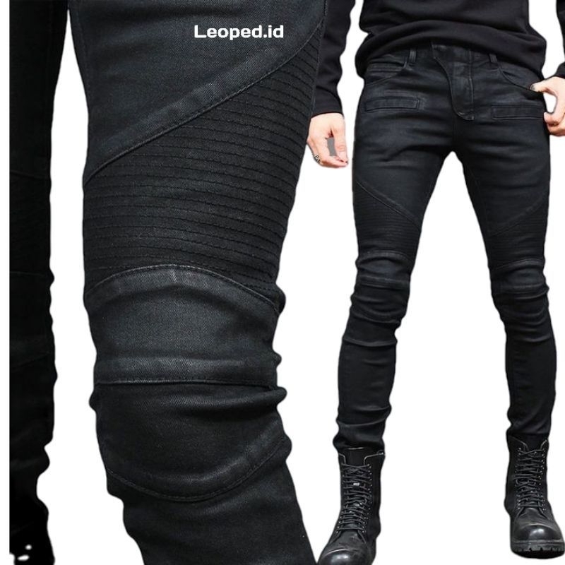 CELANA PANJANG ARIEL NOAH CELANA BIKER PRIA STRETCH BLACK HITAM