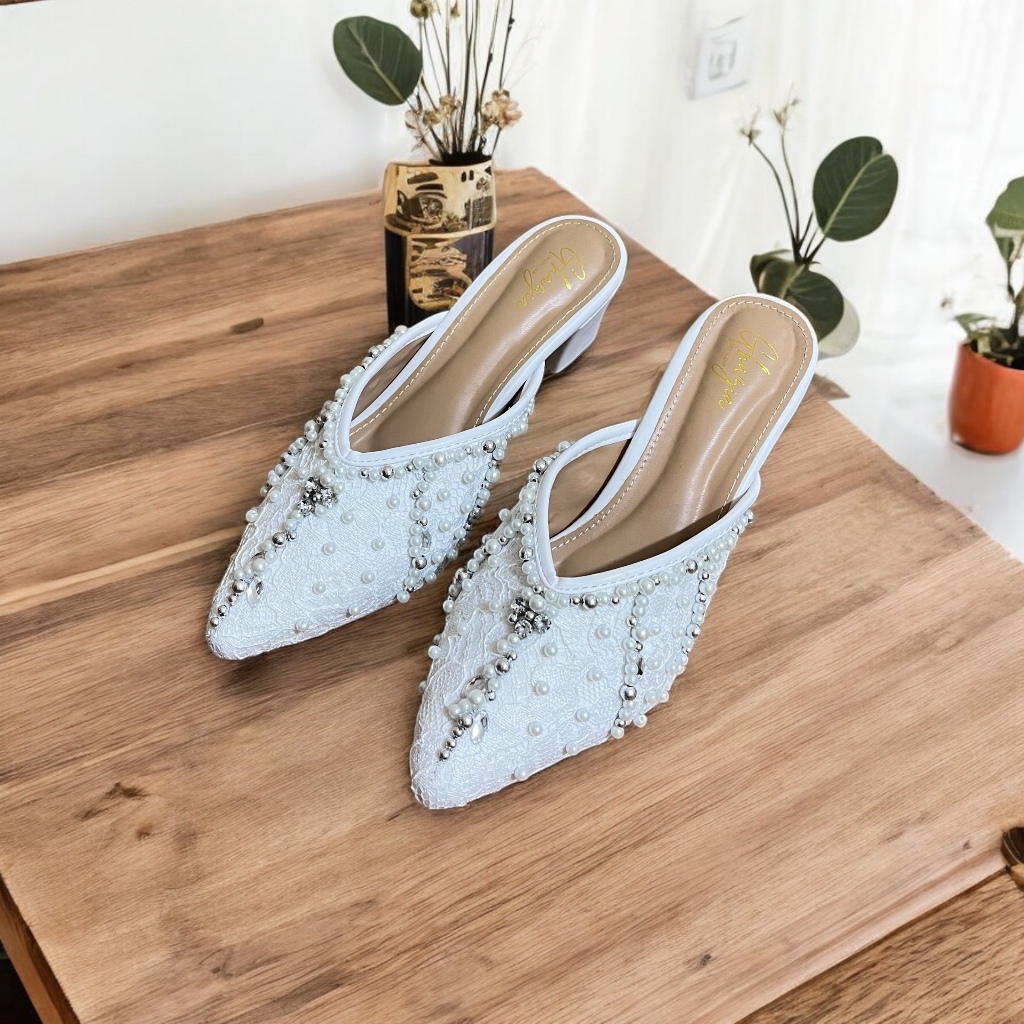 GHAZIA - Sendal Pengantin Hak 7cm Wedding Shoes Heels Wanita Premium Brukat Payet Jepang Seserahan N