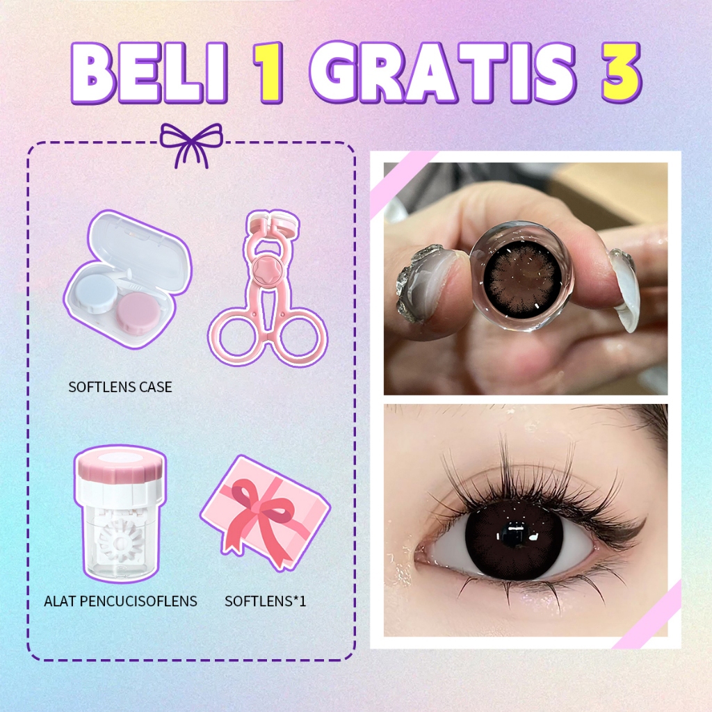 UYAAI 4 Item Paket kombinasi (1* Softlens  + Air Pencuci Softlens 60ml + Alat Cuci Softlens + Tempat