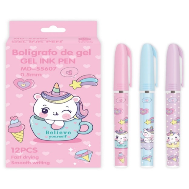 

[12 PCS] Pena Pulpen Gel 0.5mm Motif Karakter Animal Unicorn Dino Tinta Hitam