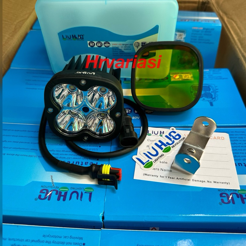 lampu tembak Led Cree 4 mata L4z 60W HJG plus Mika kuning DC 12V-24V