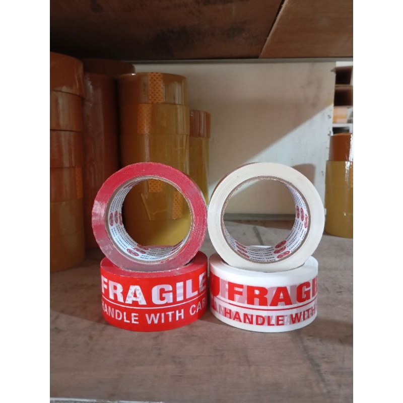 Lakban Fragile Merah 100 Yard | Lakban Fragile Putih 48mm x 100 yard | Lakban Fragile bisa COD / Lak