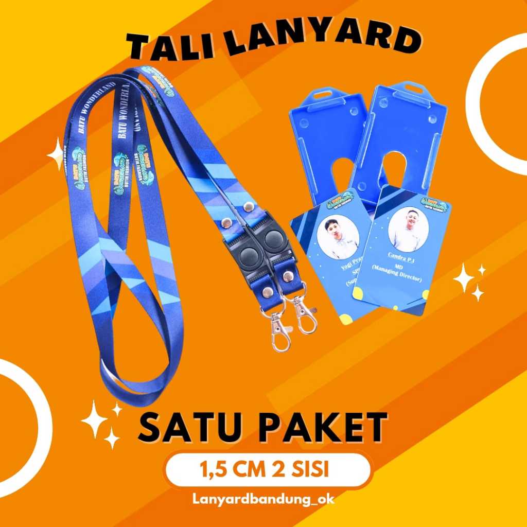 

LANYARD CUSTOME SEPAKET +ID CARD + FRAME STANDAR UKURAN 1,5 CM 2 SISI/SEPAKET GANTUNGAN NAME TAG/KALUNG NAME TAG DESAIN BEBAS