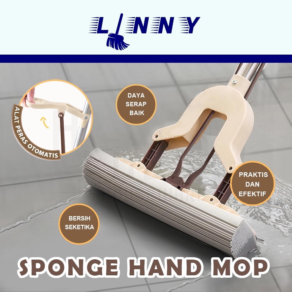 LINNY Sponge Hands Mop Pel Pembersih Lantai Model Tarik Praktis Modern Karet Spons PVA Peras Lipat T
