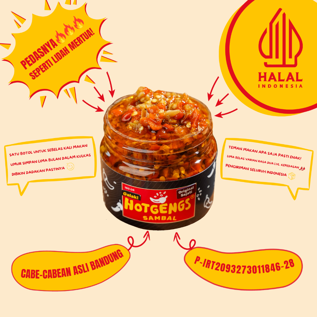 

Sambal Hotgengs 125 Gram - 15 Varian Rasa Sambal. Sambal Bawang Dengan Aneka Topping