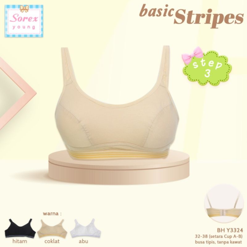 SOREX BRA BH Y 3324 (Cup Sedang) BRA REMAJA BUSA TIPIS TANPA KAWAT KAIT 3 SETARA CUP A-B 32-38