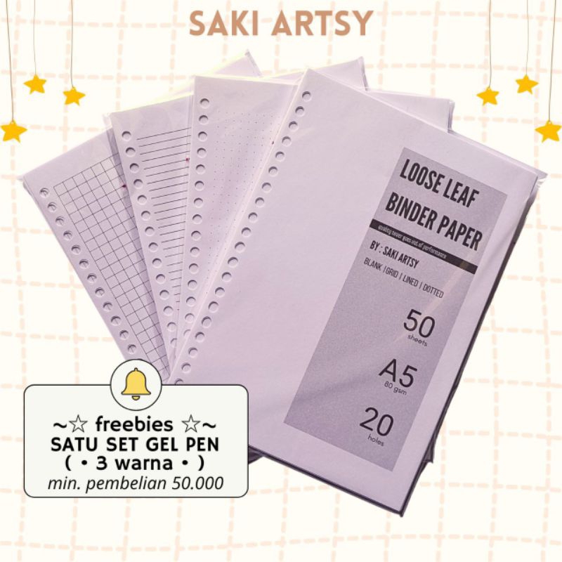 

[SAKI] Loose Leaf Isi Binder A5 Grid/Dotted/Lined/Blank 80/100 GSM