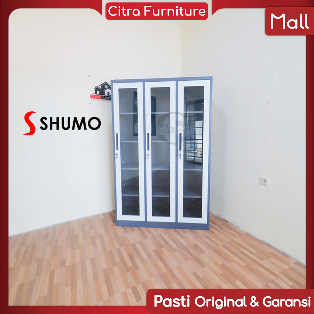Citra Furniture SHUMO ® Lemari Arsip Besi 3 Pintu Full Kaca | Filling Cabinet Grey