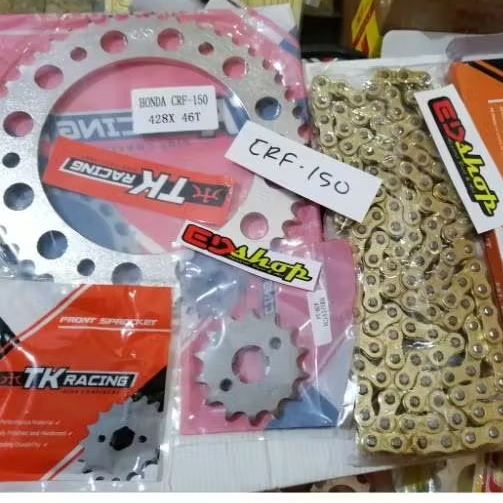 Gear SET 428 TK CRF150 CRF 150 SUPERMOTO CROSS RACING GOLD GER 428H GIR BAJA MURAH ORIGINAL NOT SSS
