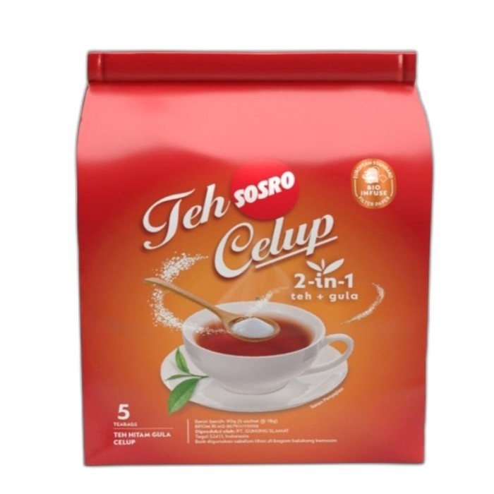 Teh Celup Sosro 2 in 1 isi 5 pack Teh Hitam + Gula Celup