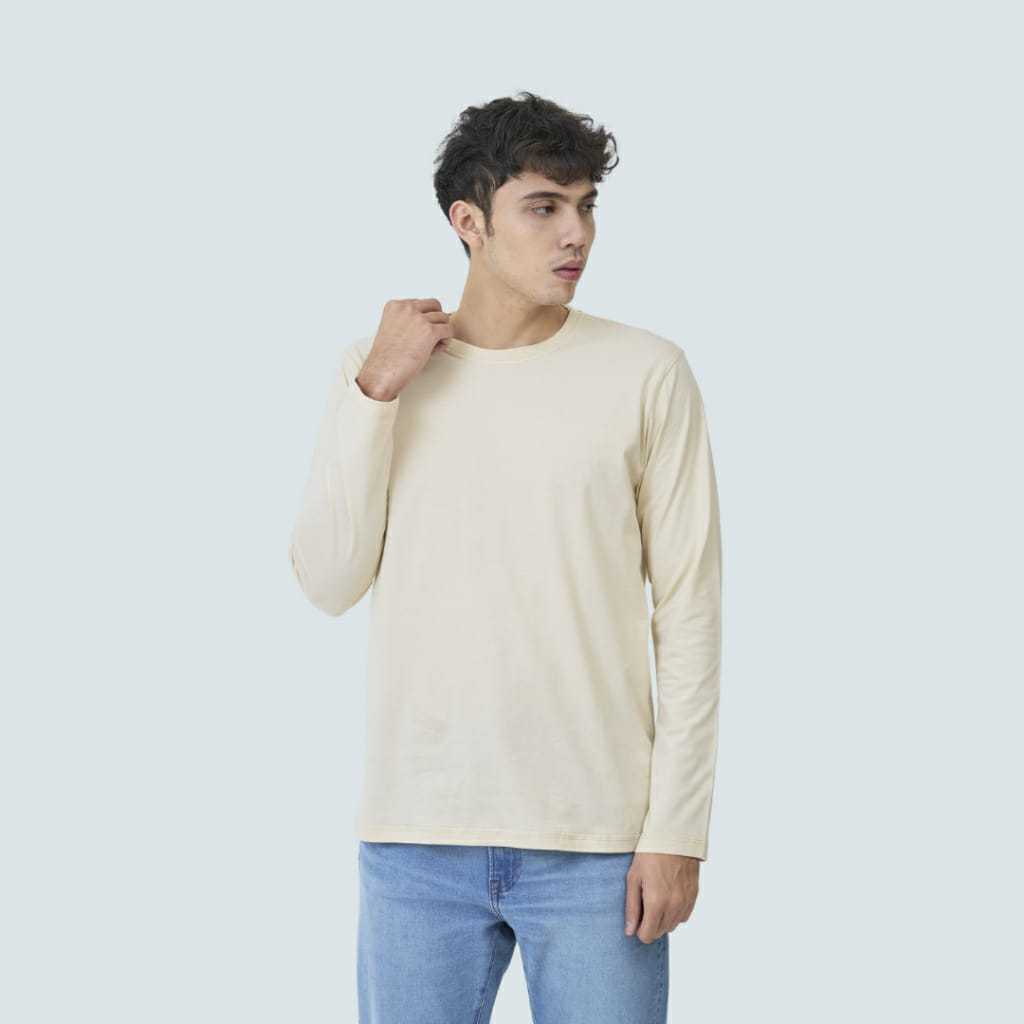 Kaos polos lengan panjang pria wanita bahan cotton combed 30s warna Cream