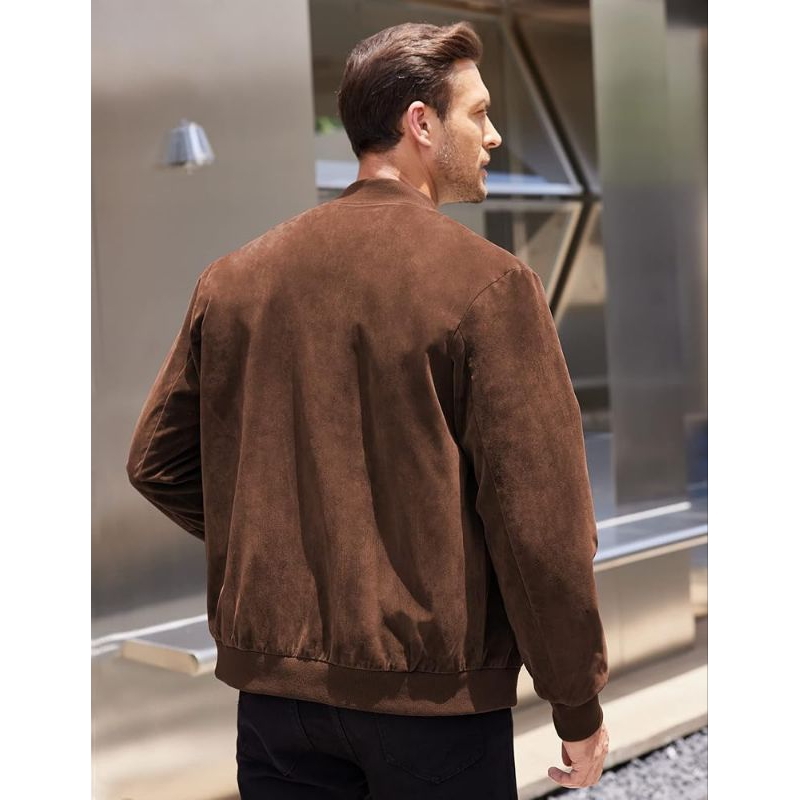 Suede plain bomber Jaket Suede pria casual Basic