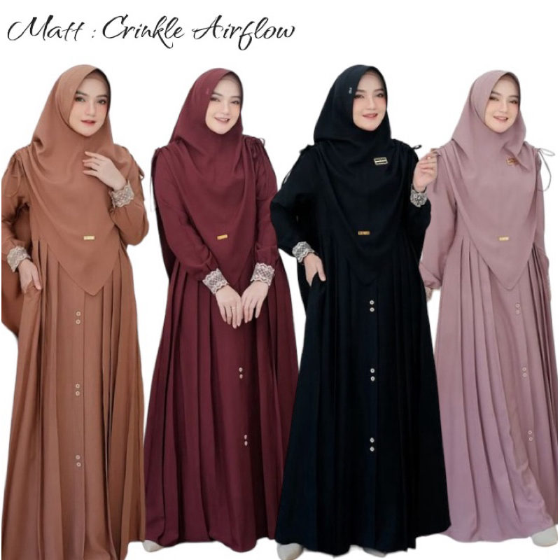 PREMIUM ( HARGA GROSIR ) MAWADAH GAMIS SYARI SET HIJAB SERUT BAHAN CRINKLE AIRFLOW PREMIUM UKURAN