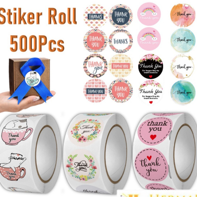 

C Sticker Thank You Roll Isi 500 Pcs Stiker Terima Kasih Warna Self Adhesive Seal Label Roll Sticker Thank You