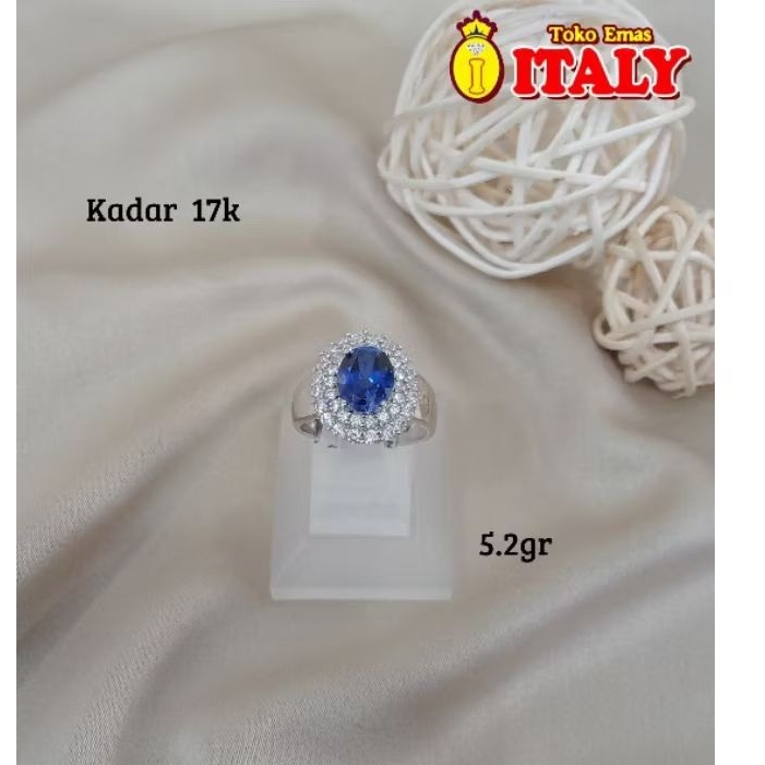 cincin emas tua variasi bulat permata biru