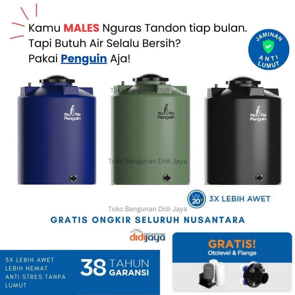 Tandon Air Penguin Anti Lumut Toren Air Tangki Air Penguin TB 500 5100 Liter FREE ONGKIR SE-JAWA