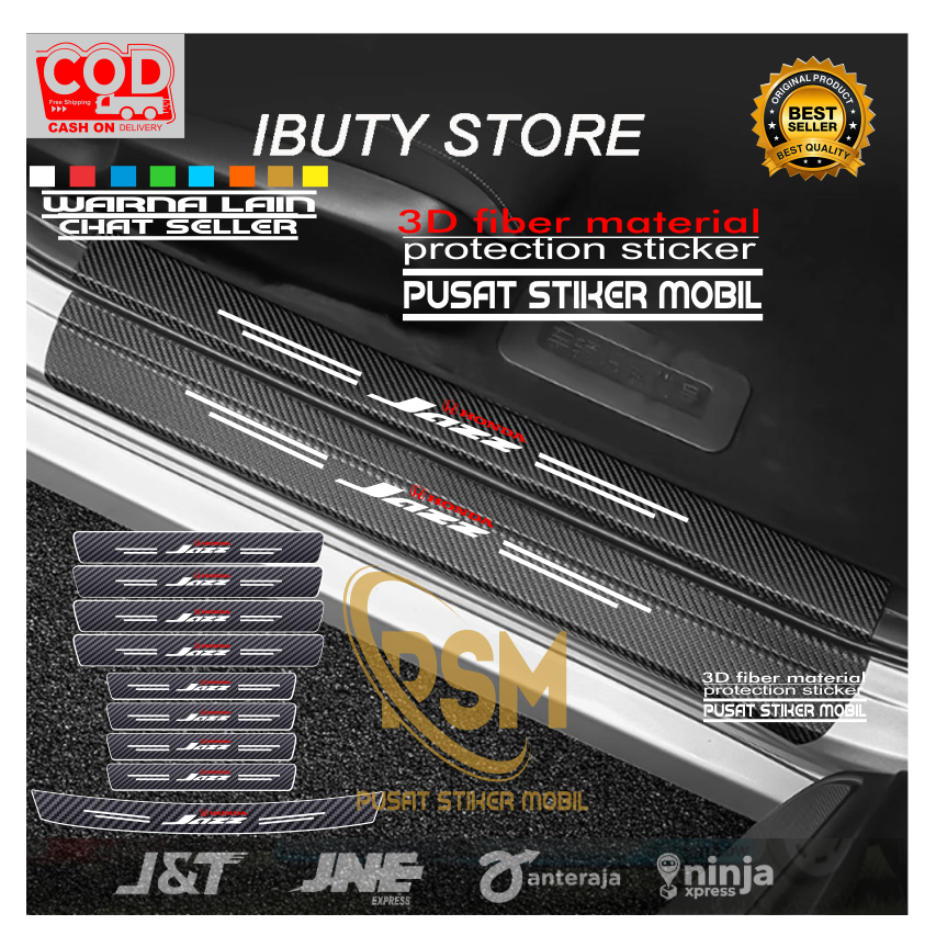 Sill Plate Carbon 3D Stiker Pelindung Pijakan Kaki Bawah Pintu Mobil Honda Jazz