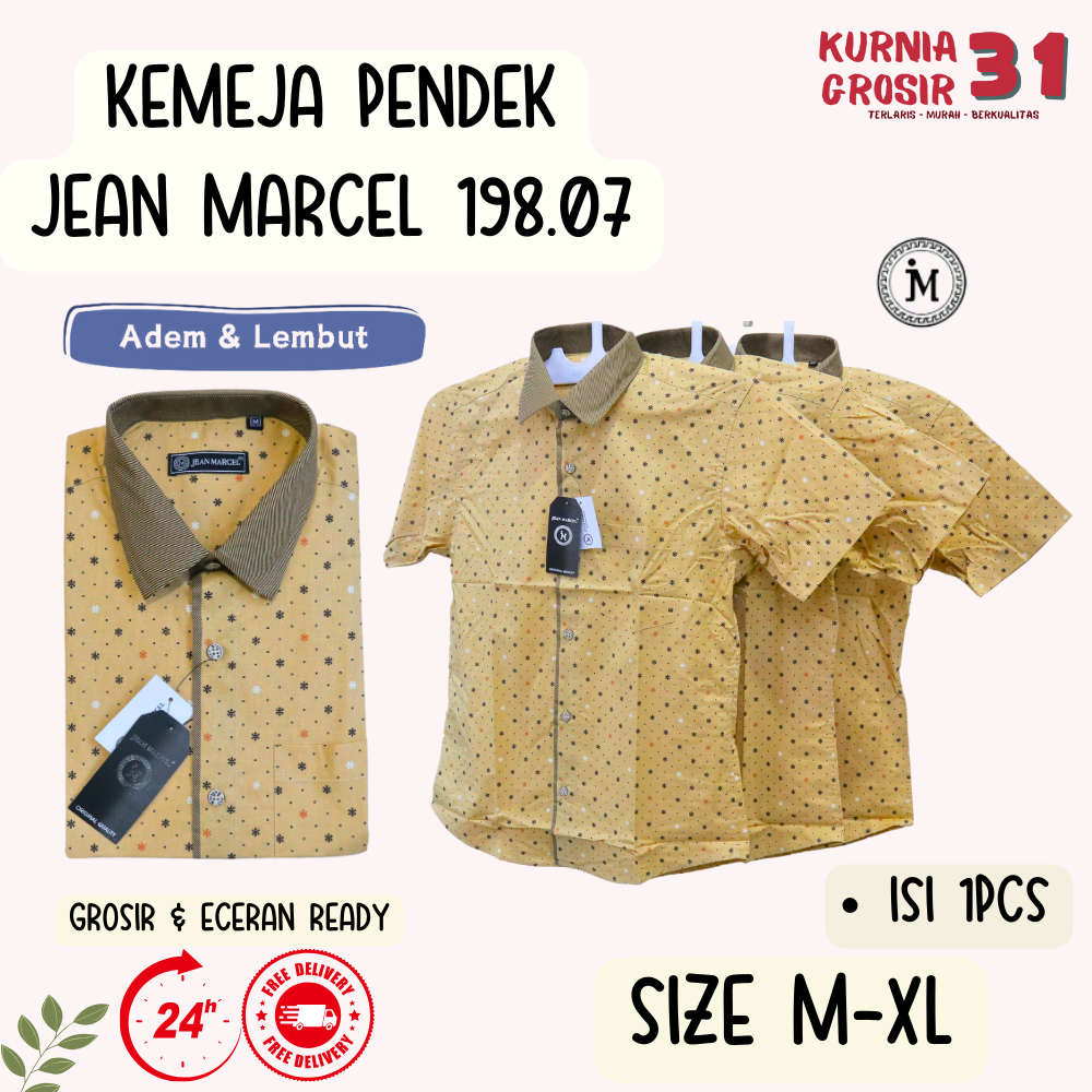 Kemeja Lengan PENDEK JEAN MARCEL 198.07 Slim Fit / Hem Kerja Kantor / Pakaian Formal Cowok