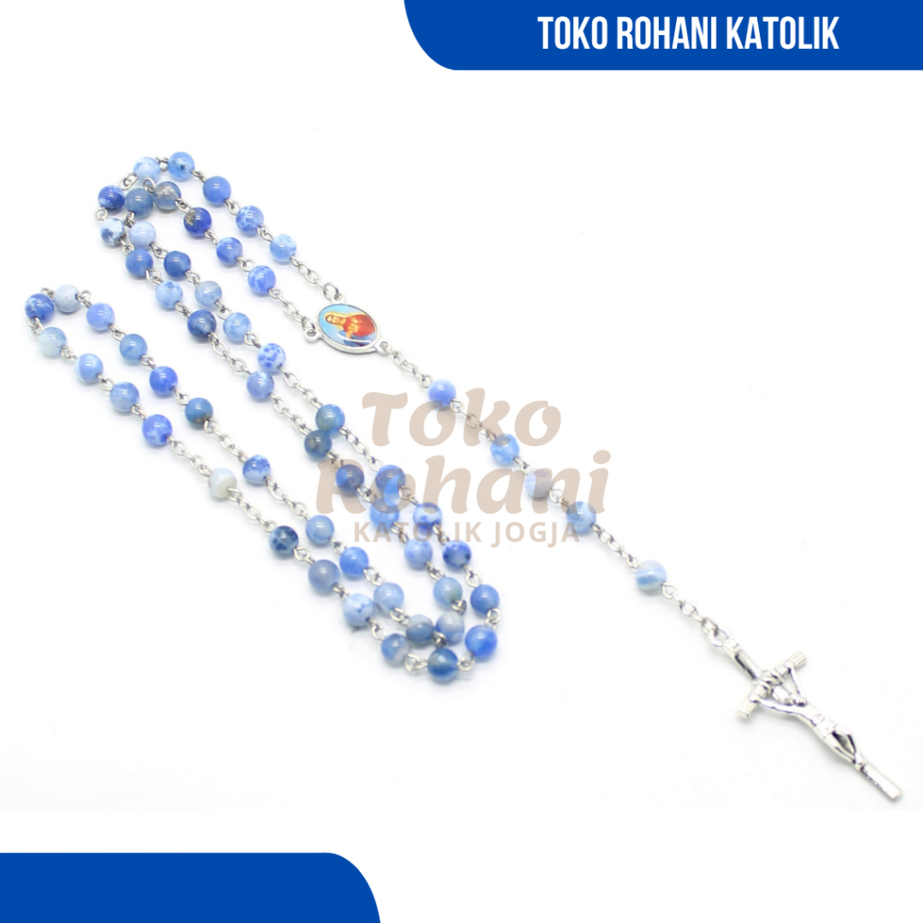 ROSARIO KATOLIK (BATU ONYX - BIRU) / KALUNG ROSARIO KATOLIK / ROSARIO ASLI / SALIB ROSARIO