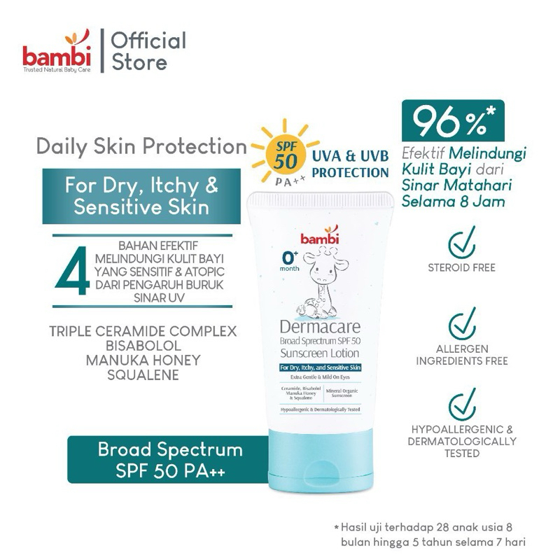 Bambi Dermacare Sunscreen Lotion SPF50+ - sunscreen bayi