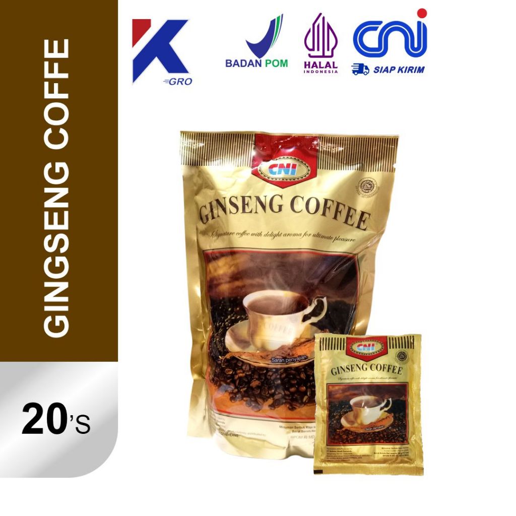 

CNI - Gingseng Kopi | Isi 20 Sachet (kemasan big pouch) | Kopi Arabika mix Robusta