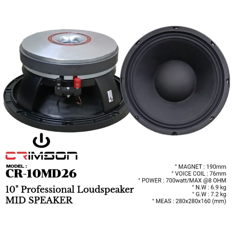 SPEAKER COMPONENT CRIMSON CR-10MD26 SPEAKER 10 INCH VC 3 INCH ORIGINAL