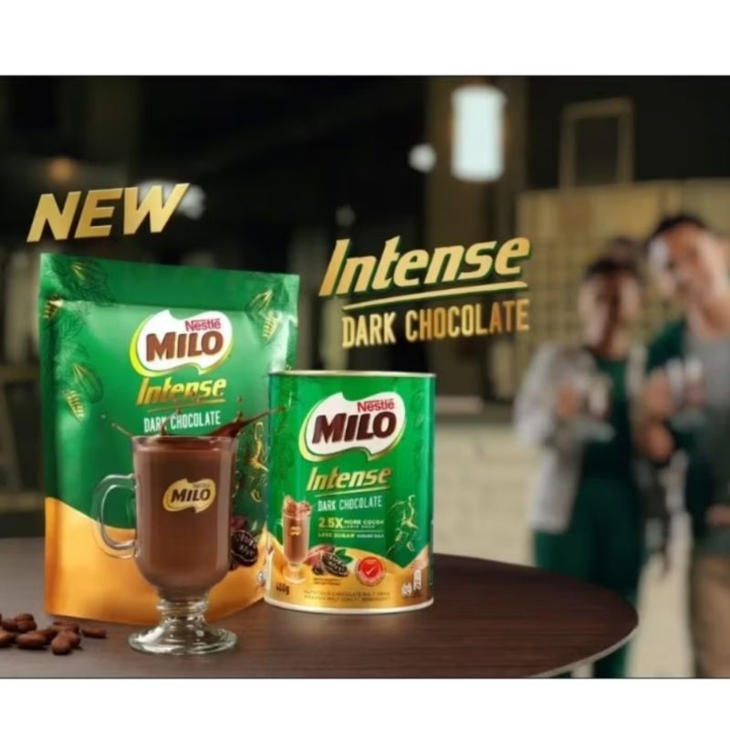 

Nestle Milo Intense Dark Chocolate Less Sugar 2.5x More Cocoa.